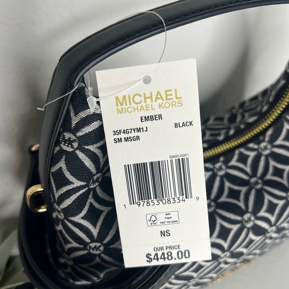 NWT Michael Kors Ember Small Messenger Crossnody bag Jacquard Black - Picture 6 of 6